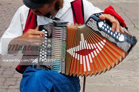 Street Musician Playing Accordian, Fredericksburg, Texas, USA