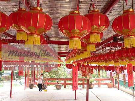 Celebrating the Spring festival with display of red lanterns.