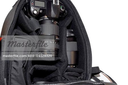 Inside pouch of a backpack built for camera equipment.