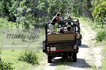 People on safari in Matobo National Park, Zimbabwe.