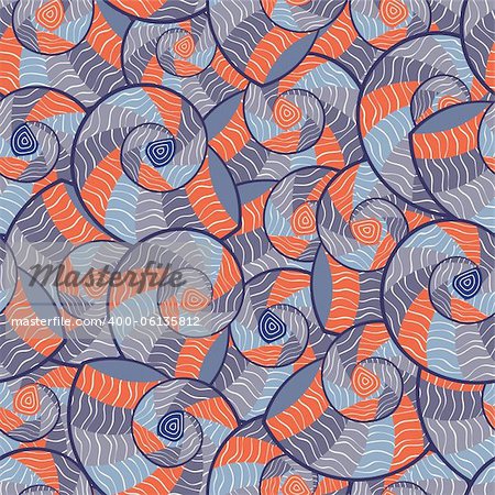 Abstract Doodle Geometric Seamless Pattern with Seashells. Vector Illustration.