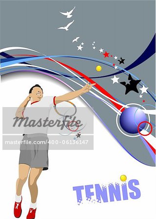 Tennis player poster. Colored Vector illustration for designers