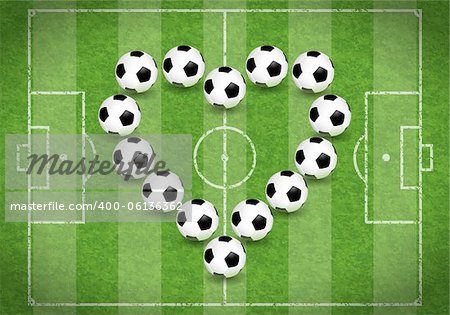 Football Field with Heart of Balls, vector illustration