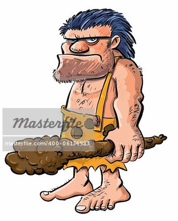 Cartoon caveman with a club.Isolated on white