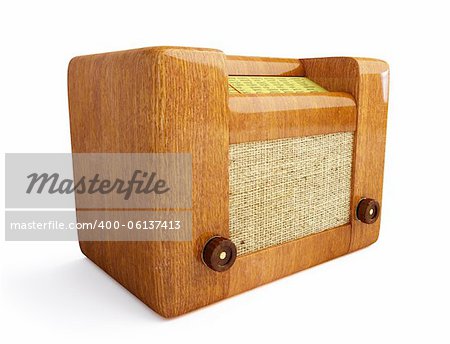 old wood radio isolated on a white background