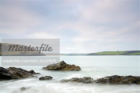 Cornwall seascape looking from Damer Bay to Padstow in the distance.