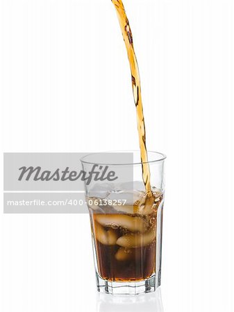 Coke splashing from glass isolated on white background