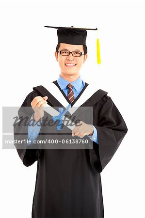 happy graduating  asian student isolated on white
