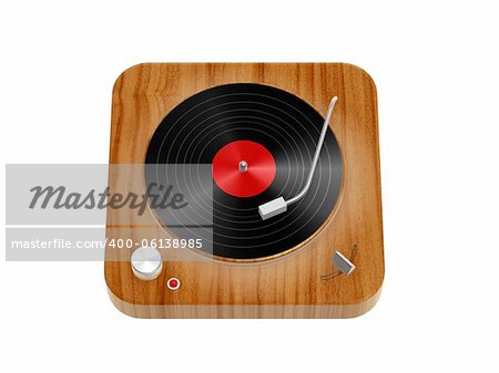 3d wooden Phonograph isolated on white background