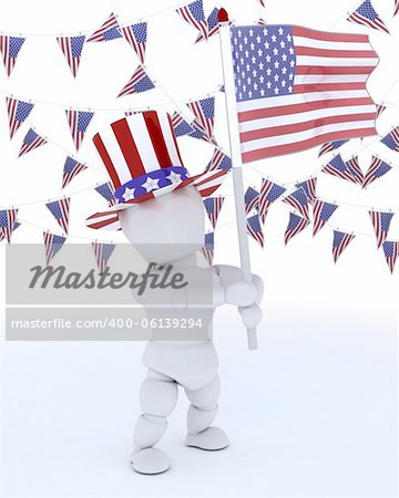 3D render of a man with american flag