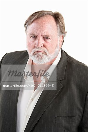 Frowning angry caucasian man with over background