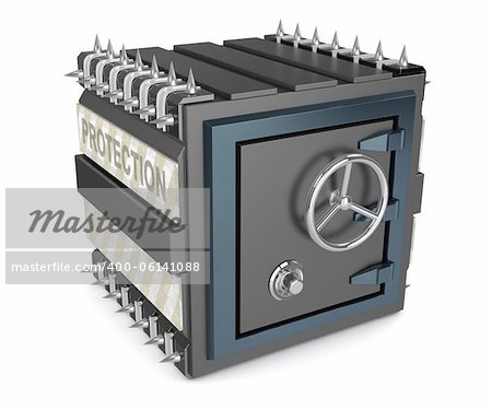 Black armored safe deposit box with spikes