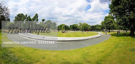 LONDON, ENGLAND - JUN 30: Diana, Princess of Wales Memorial Fountain in Hyde Park on June 30, 2010 in London, England. Officially was opened on 6 July 2004. Designed to express Diana's spirit and love of children.