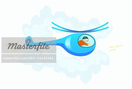 illustration of cute helicopter on cloud background
