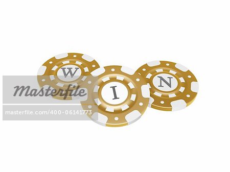 casino chips with win symbol isolated on white background