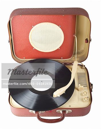 Retro portable turntable isolated on white background