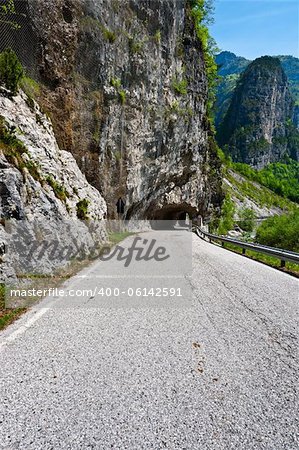 Tunnel in the Rock on the Road of Dolomites, Italy