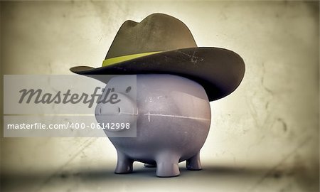 piggy bank with cowboy cap