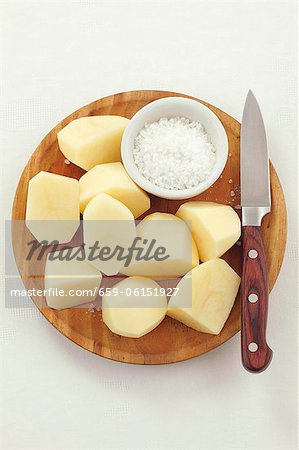 Peeled potatoes and sea salt