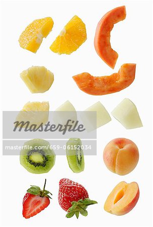 Various types of fruit on white background Various types of fruit on white background