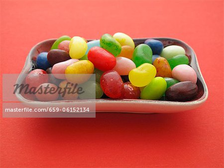 Colourful jelly beans in a ceramic bowl