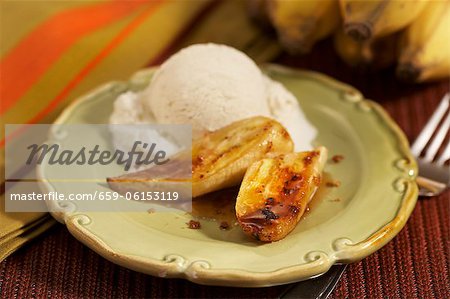 Caramelized Bananas with a Scoop of Vanilla Ice Cream
