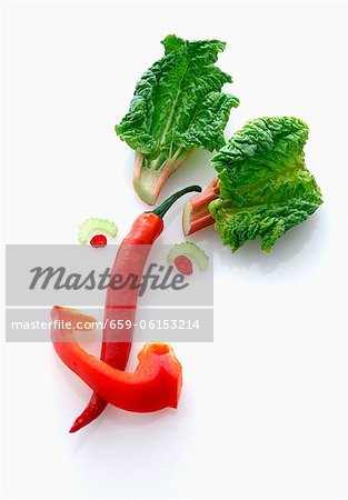 Un visage de légume avec un piment, la rhubarbe et le poivre Un visage de légume avec un piment, la rhubarbe et le poivre