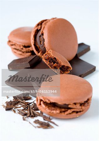 Chocolate macaroons with pieces of choc