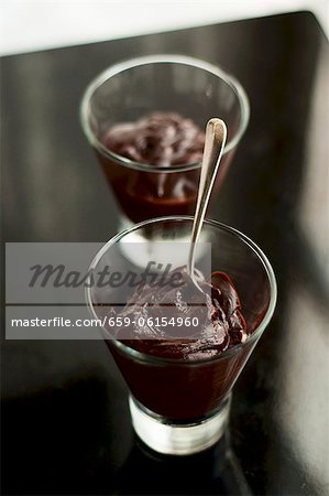 Chocolate custard in glass bowls