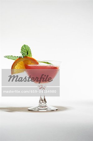 Frozen Strawberry Daiquiri with Orange and Mint Garnish