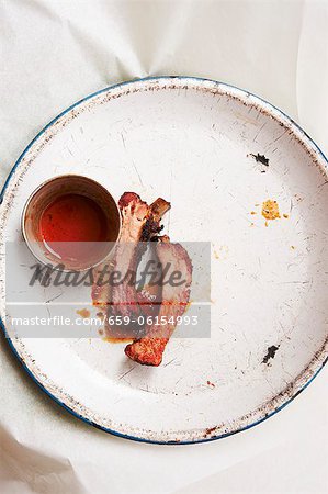 Barbecue Pork Ribs on a Plate; From Above