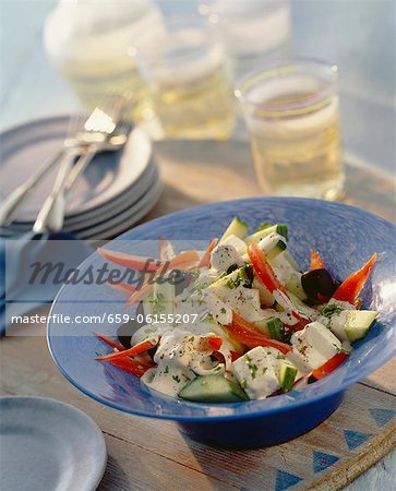 Greek salad with a yogurt dressing