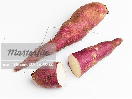 White sweet potatoes, whole and sliced