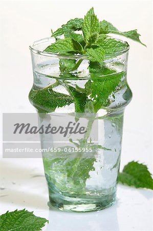 Menthe poivrée dans un verre d'eau