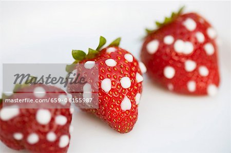 Strawberries with icing sugar dots