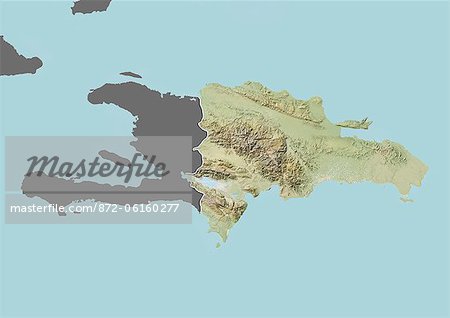 Plan-relief de la République dominicaine (avec bordure et masque). Cette image a été compilée à partir de données acquises par les satellites landsat 5 & 7 combinées avec les données d'élévation.