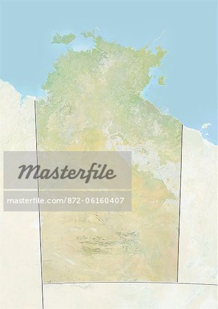 Reliefkarte des Northern Territory in Australien. Dieses Bild wurde aus Daten von LANDSAT 5 & 7 Satelliten kombiniert mit Höhendaten erworbenen zusammengestellt.