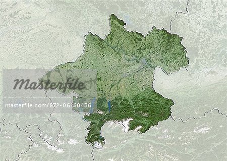 Satellite view of the State of Upper Austria, Austria. This image was compiled from data acquired by LANDSAT 5 & 7 satellites.