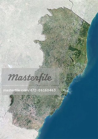 Vue satellite de l'état d'Espirito Santo, Brésil. Cette image a été compilée à partir de données acquises par les satellites LANDSAT 5 & 7.
