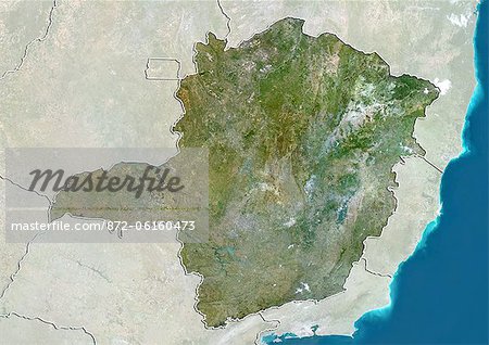 Satellite view of the State of Minas Gerais, Brazil. This image was compiled from data acquired by LANDSAT 5 & 7 satellites.