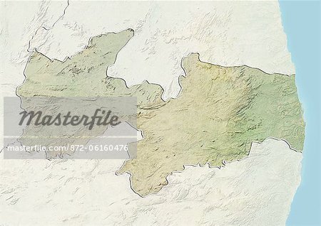 Reliefkarte der Bundesstaat Paraiba, Brasilien. Dieses Bild wurde aus Daten von LANDSAT 5 & 7 Satelliten kombiniert mit Höhendaten erworbenen zusammengestellt.