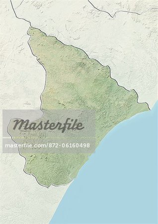 Plan-relief de l'état de Sergipe, Brésil. Cette image a été compilée à partir de données acquises par les satellites LANDSAT 5 & 7 combinées avec les données d'élévation.
