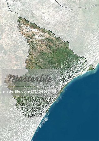 Vue satellite de l'état de Sergipe, Brésil. Cette image a été compilée à partir de données acquises par les satellites LANDSAT 5 & 7.