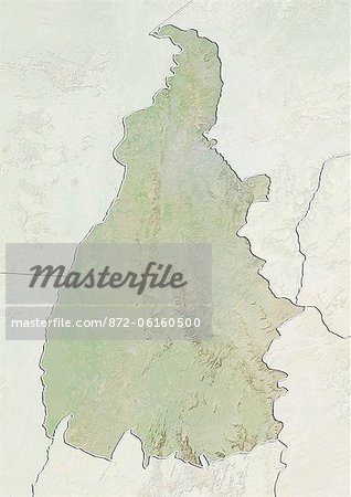 Relief map of the State of Tocantins, Brazil. This image was compiled from data acquired by LANDSAT 5 & 7 satellites combined with elevation data.