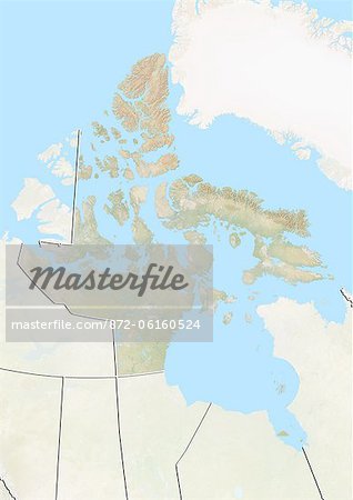 Reliefkarte von Nunavut, Kanada. Dieses Bild wurde aus Daten von LANDSAT 5 & 7 Satelliten kombiniert mit Höhendaten erworbenen zusammengestellt.