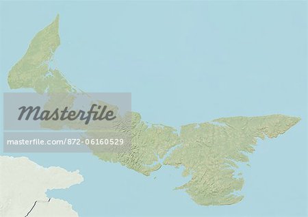 Plan-relief de la Prince Edward Island, Canada. Cette image a été compilée à partir de données acquises par les satellites LANDSAT 5 & 7 combinées avec les données d'élévation.