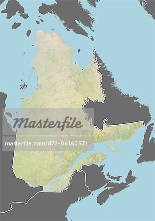 Reliefkarte der kanadischen Provinz Québec. Dieses Bild wurde aus Daten von LANDSAT 5 & 7 Satelliten kombiniert mit Höhendaten erworbenen zusammengestellt.