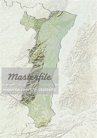 Relief map of Alsace, France. This image was compiled from data acquired by LANDSAT 5 & 7 satellites combined with elevation data.