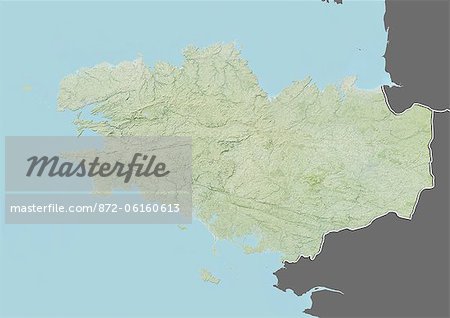 Reliefkarte der Bretagne, Frankreich. Dieses Bild wurde aus Daten von LANDSAT 5 & 7 Satelliten kombiniert mit Höhendaten erworbenen zusammengestellt.