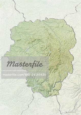 Carte du relief du Limousin, France. Cette image a été compilée à partir de données acquises par les satellites LANDSAT 5 & 7 combinées avec les données d'élévation.